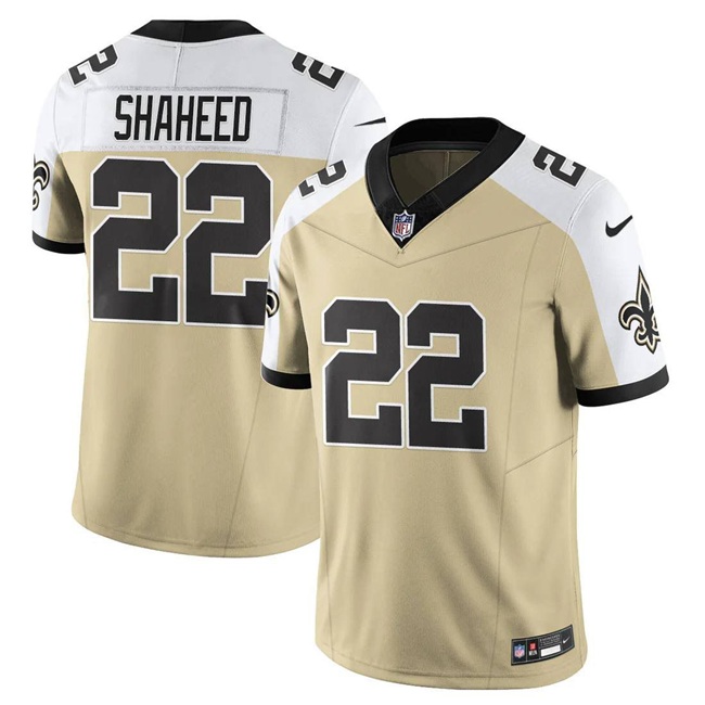 Men's New Orleans Saints #22 Rashid Shaheed Gold/White Alternate 2025 F.U.S.E. Vapor Limited Stitched Football Jersey
